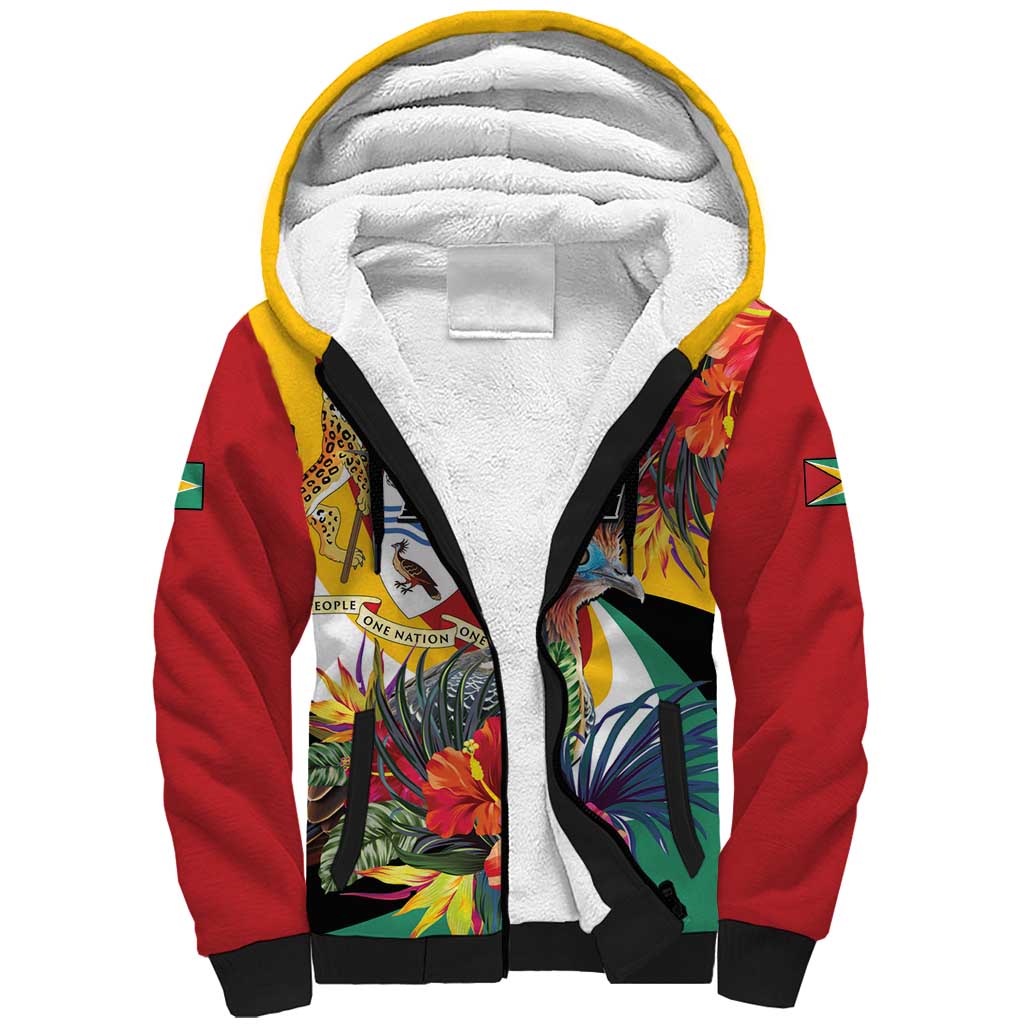 Personalized Guyana Canje Pheasant Sherpa Hoodie Tropical Flowers - Wonder Print Shop