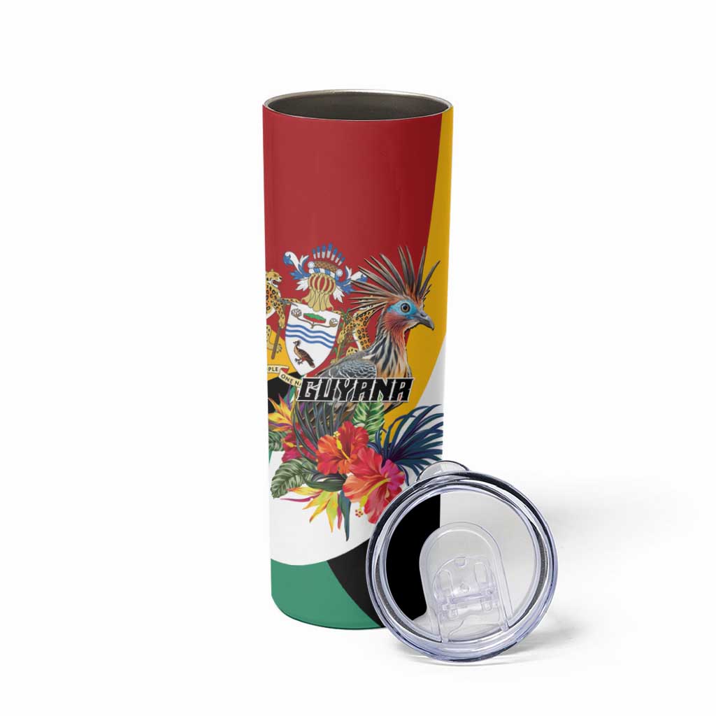 Personalized Guyana Canje Pheasant Skinny Tumbler Tropical Flowers - Wonder Print Shop