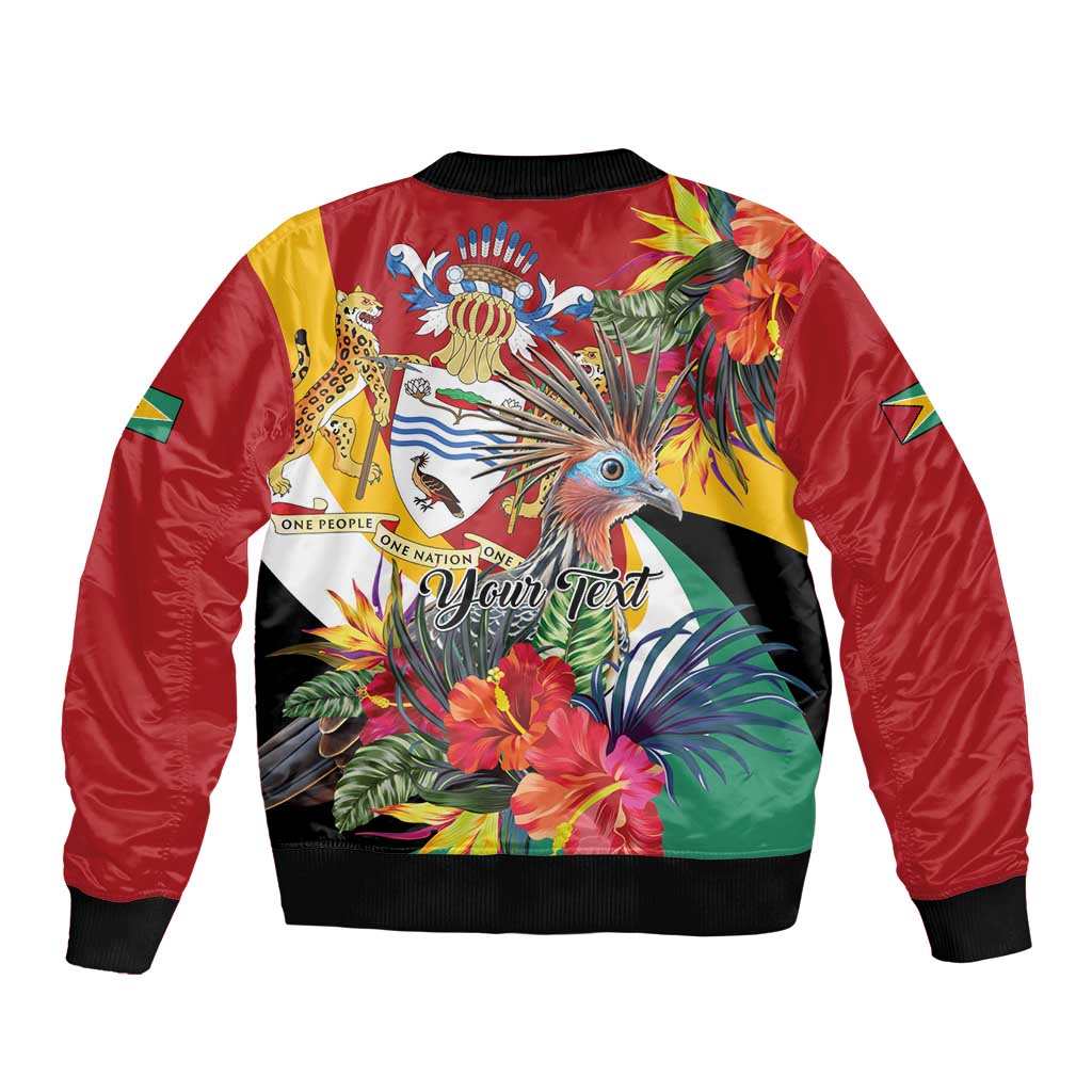 Personalized Guyana Canje Pheasant Sleeve Zip Bomber Jacket Tropical Flowers - Wonder Print Shop