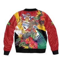 Personalized Guyana Canje Pheasant Sleeve Zip Bomber Jacket Tropical Flowers - Wonder Print Shop