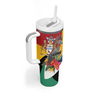 Personalized Guyana Canje Pheasant Tumbler With Handle Tropical Flowers - Wonder Print Shop