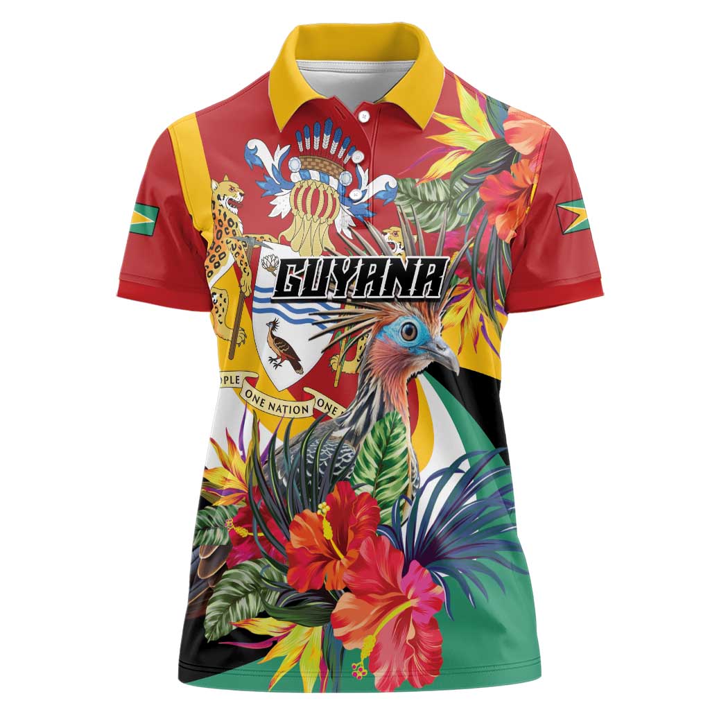 Personalized Guyana Canje Pheasant Women Polo Shirt Tropical Flowers - Wonder Print Shop