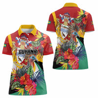 Personalized Guyana Canje Pheasant Women Polo Shirt Tropical Flowers - Wonder Print Shop