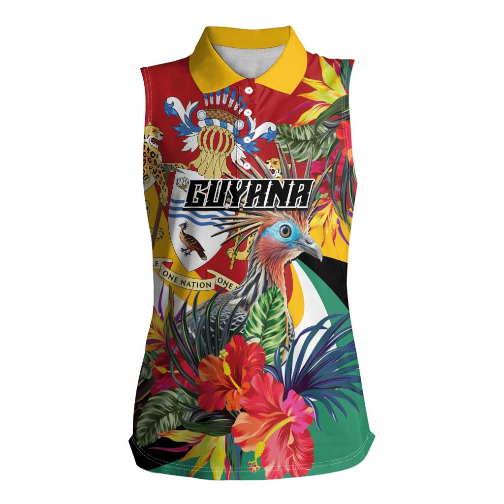 Personalized Guyana Canje Pheasant Women Sleeveless Polo Shirt Tropical Flowers - Wonder Print Shop