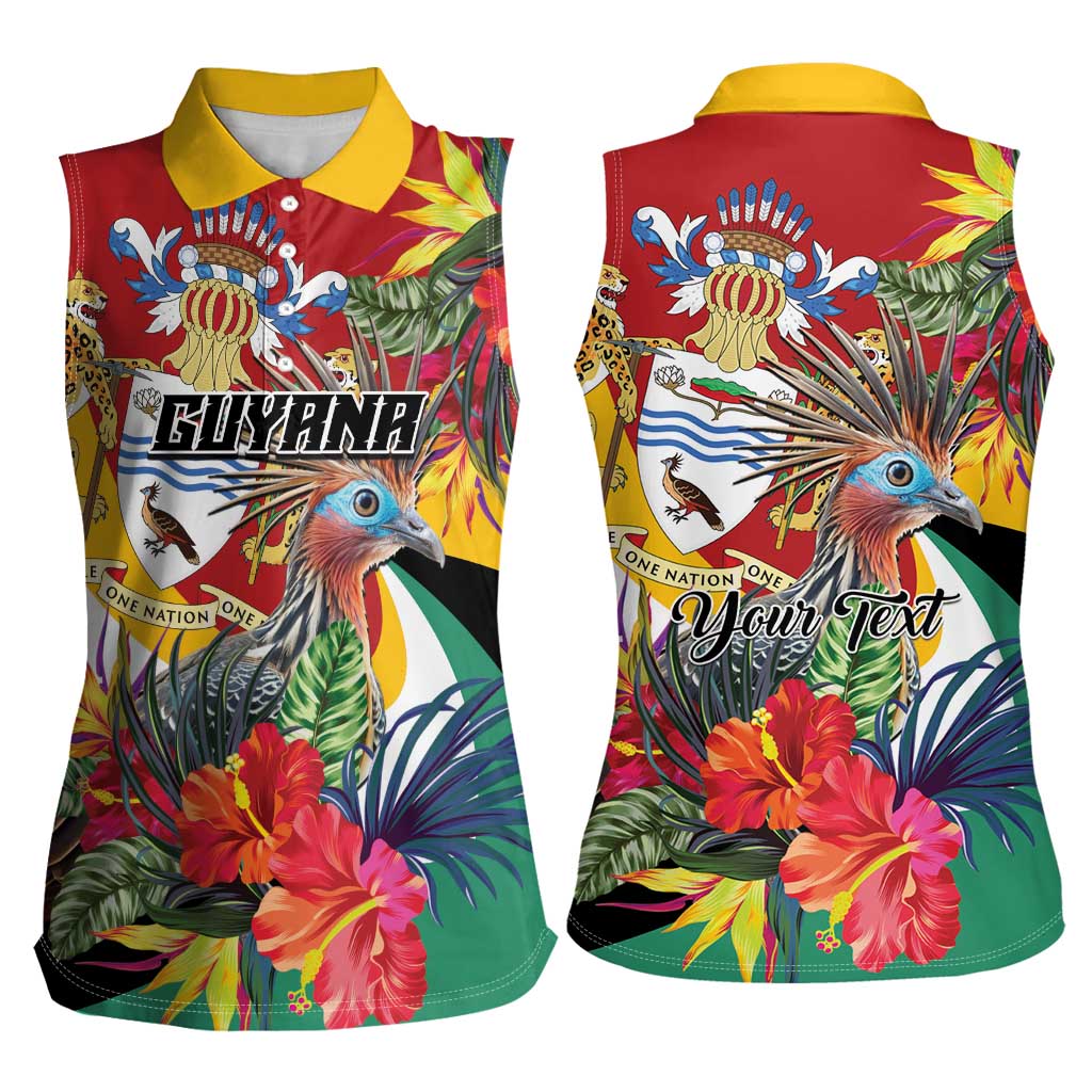 Personalized Guyana Canje Pheasant Women Sleeveless Polo Shirt Tropical Flowers - Wonder Print Shop