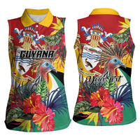 Personalized Guyana Canje Pheasant Women Sleeveless Polo Shirt Tropical Flowers - Wonder Print Shop