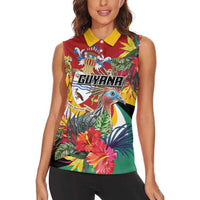 Personalized Guyana Canje Pheasant Women Sleeveless Polo Shirt Tropical Flowers - Wonder Print Shop