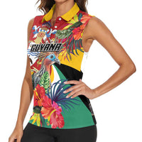 Personalized Guyana Canje Pheasant Women Sleeveless Polo Shirt Tropical Flowers - Wonder Print Shop