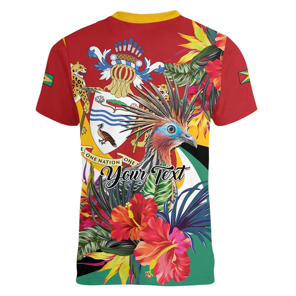 Personalized Guyana Canje Pheasant Women V-Neck T-Shirt Tropical Flowers - Wonder Print Shop