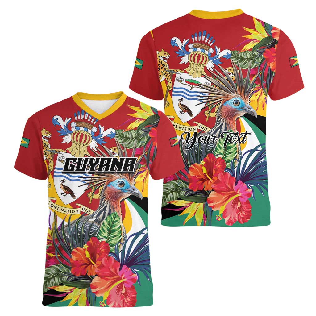 Personalized Guyana Canje Pheasant Women V-Neck T-Shirt Tropical Flowers - Wonder Print Shop