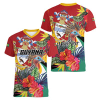 Personalized Guyana Canje Pheasant Women V-Neck T-Shirt Tropical Flowers - Wonder Print Shop