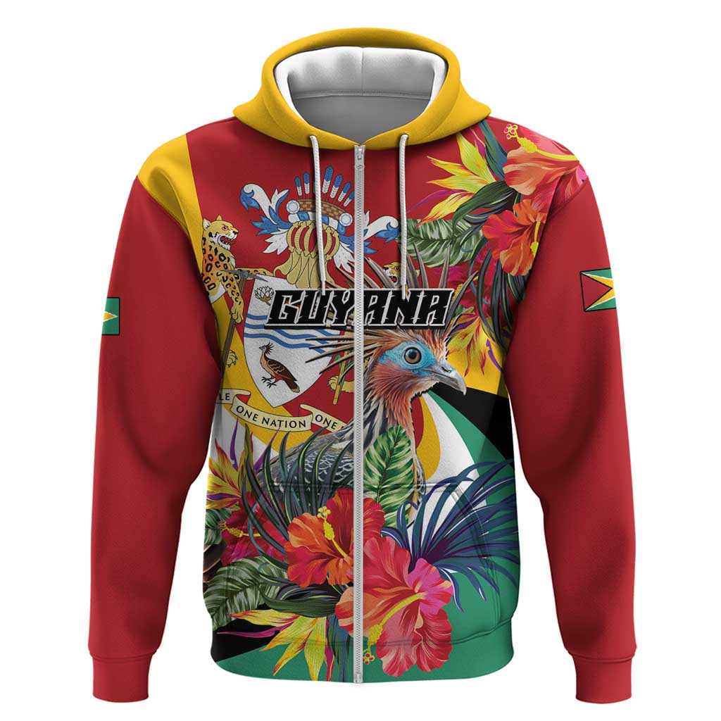 Personalized Guyana Canje Pheasant Zip Hoodie Tropical Flowers - Wonder Print Shop