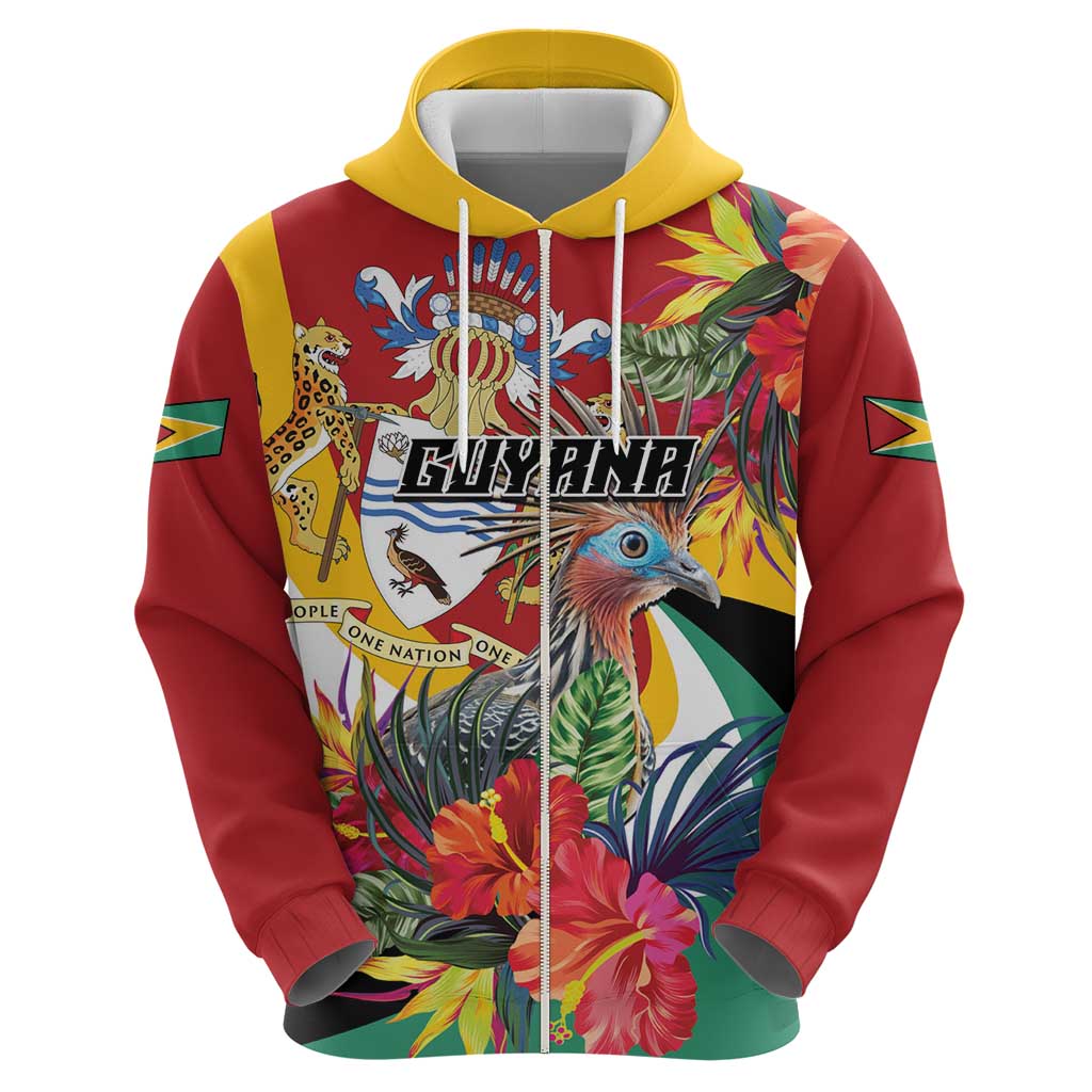 Personalized Guyana Canje Pheasant Zip Hoodie Tropical Flowers - Wonder Print Shop