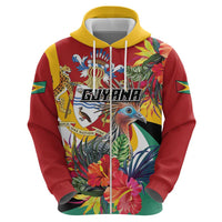 Personalized Guyana Canje Pheasant Zip Hoodie Tropical Flowers - Wonder Print Shop