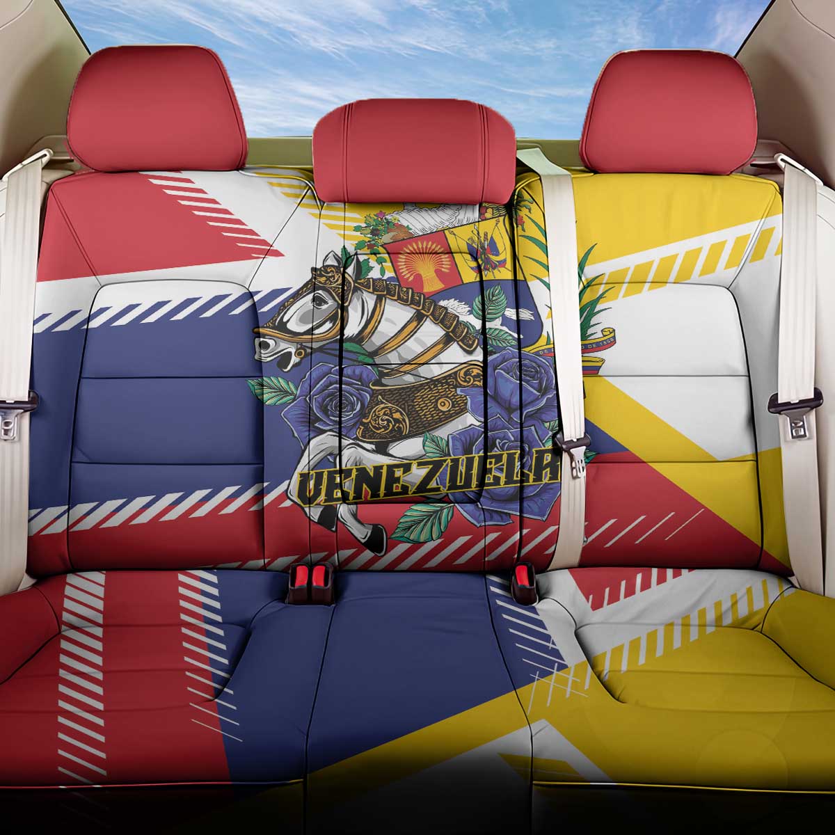 Venezuela White Horse Back Car Seat Cover Veneziola Flag Colors - Wonder Print Shop