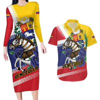 Personalized Venezuela White Horse Couples Matching Long Sleeve Bodycon Dress and Hawaiian Shirt Veneziola Flag Colors - Wonder Print Shop