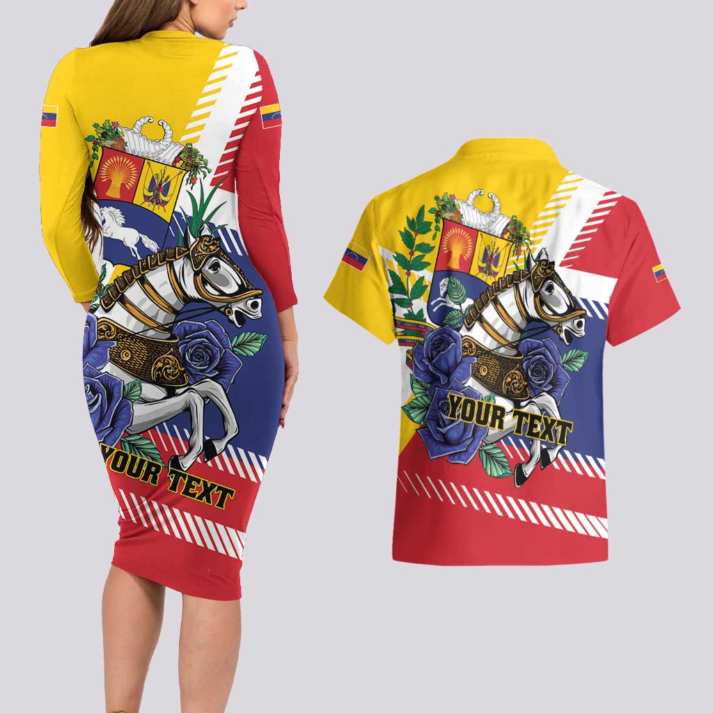 Personalized Venezuela White Horse Couples Matching Long Sleeve Bodycon Dress and Hawaiian Shirt Veneziola Flag Colors - Wonder Print Shop