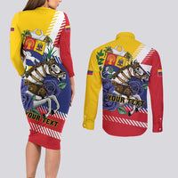 Personalized Venezuela White Horse Couples Matching Long Sleeve Bodycon Dress and Long Sleeve Button Shirt Veneziola Flag Colors - Wonder Print Shop
