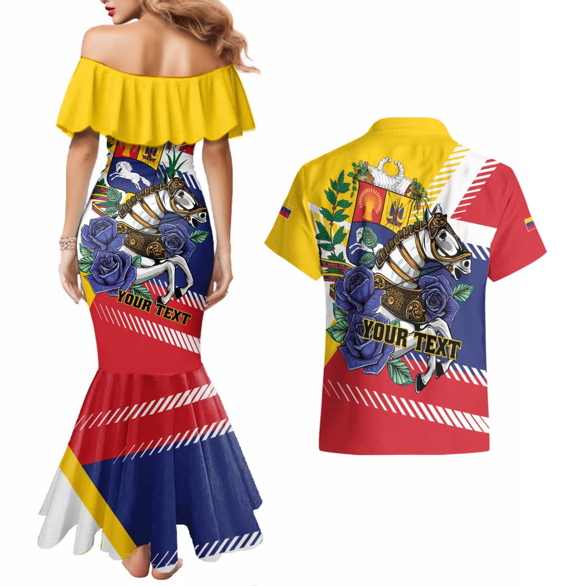Personalized Venezuela White Horse Couples Matching Mermaid Dress and Hawaiian Shirt Veneziola Flag Colors - Wonder Print Shop