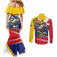 Personalized Venezuela White Horse Couples Matching Mermaid Dress and Long Sleeve Button Shirt Veneziola Flag Colors - Wonder Print Shop