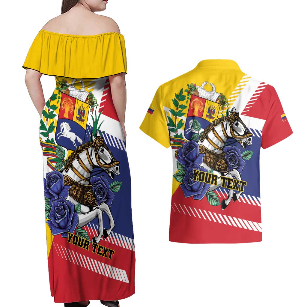 Personalized Venezuela White Horse Couples Matching Off Shoulder Maxi Dress and Hawaiian Shirt Veneziola Flag Colors - Wonder Print Shop