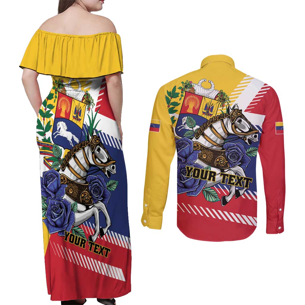 Personalized Venezuela White Horse Couples Matching Off Shoulder Maxi Dress and Long Sleeve Button Shirt Veneziola Flag Colors - Wonder Print Shop