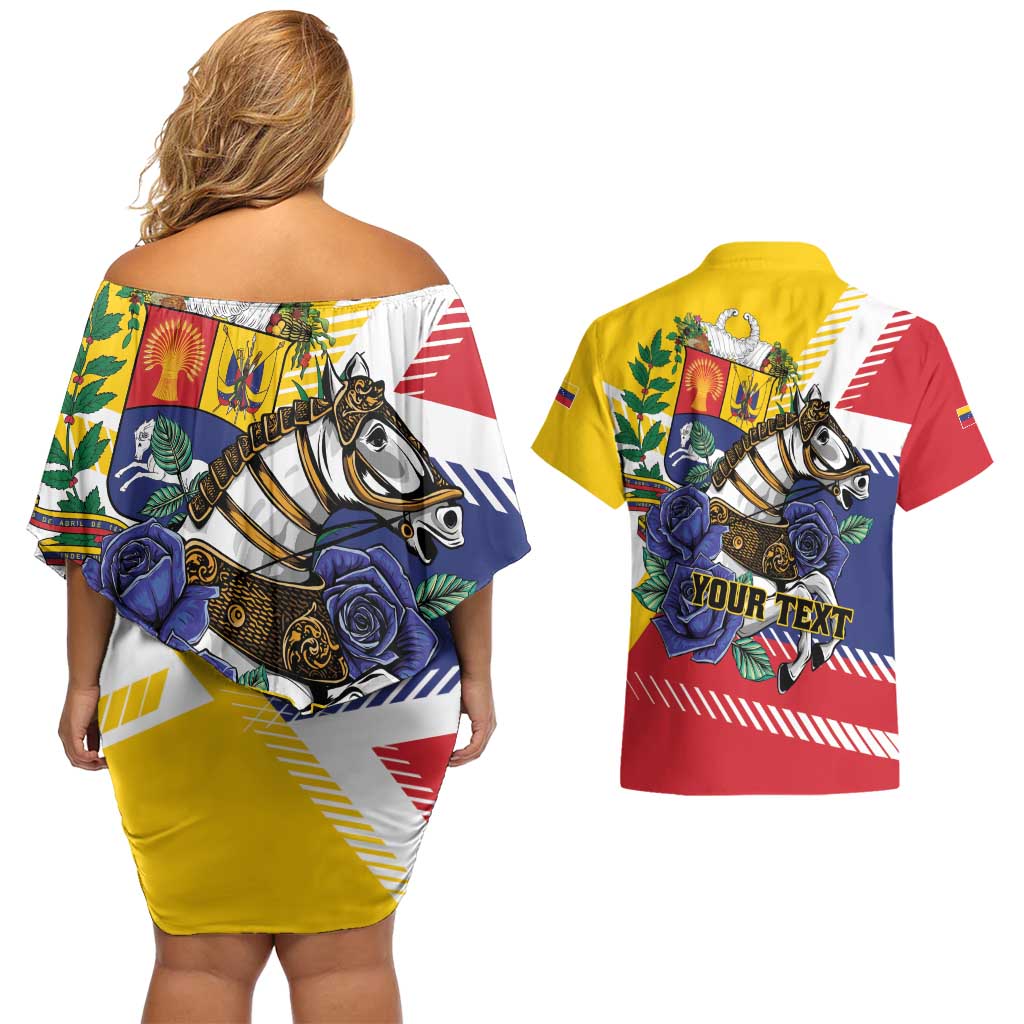 Personalized Venezuela White Horse Couples Matching Off Shoulder Short Dress and Hawaiian Shirt Veneziola Flag Colors - Wonder Print Shop