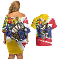 Personalized Venezuela White Horse Couples Matching Off Shoulder Short Dress and Hawaiian Shirt Veneziola Flag Colors - Wonder Print Shop