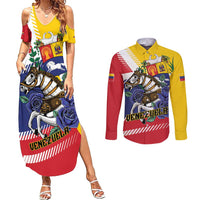 Personalized Venezuela White Horse Couples Matching Summer Maxi Dress and Long Sleeve Button Shirt Veneziola Flag Colors - Wonder Print Shop