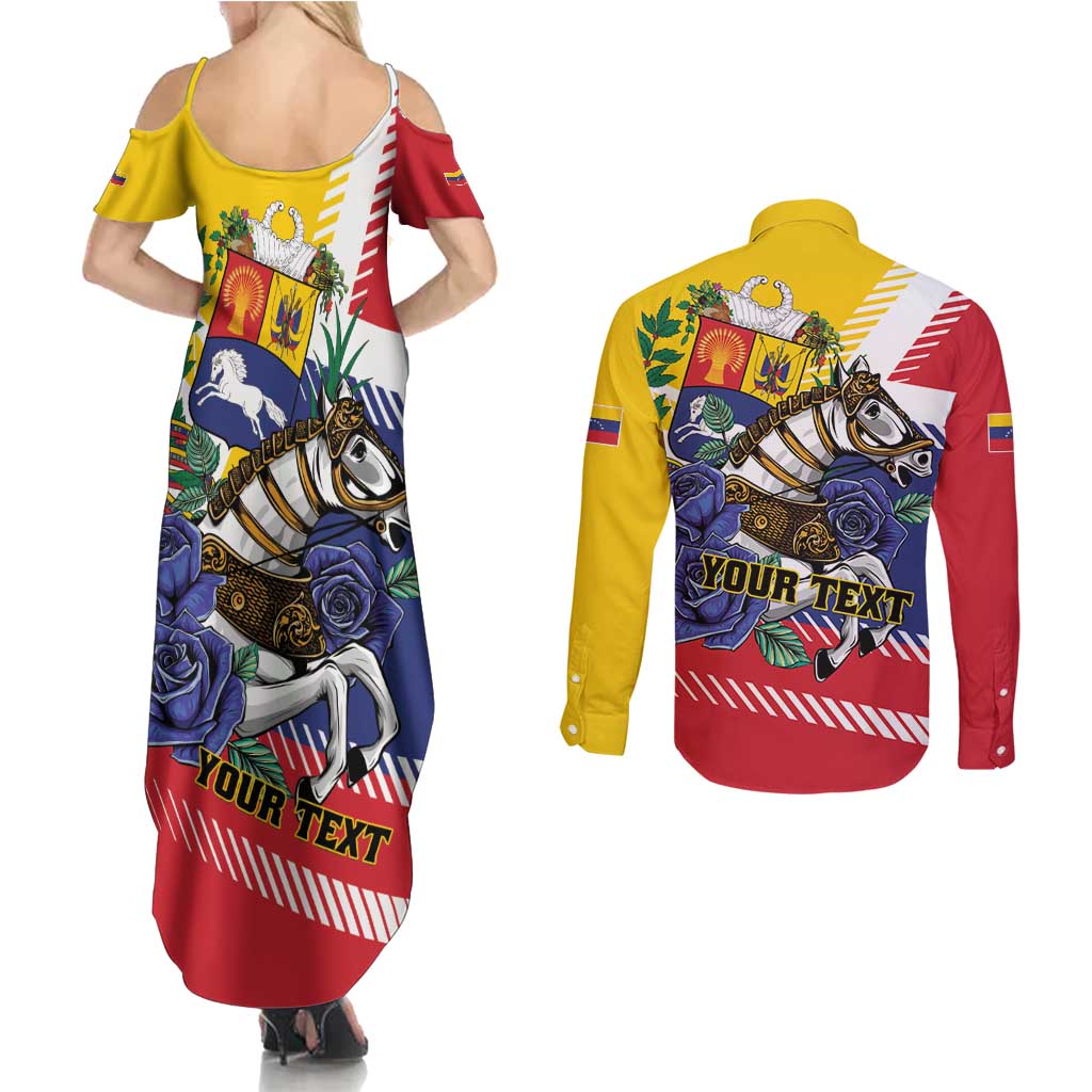 Personalized Venezuela White Horse Couples Matching Summer Maxi Dress and Long Sleeve Button Shirt Veneziola Flag Colors - Wonder Print Shop