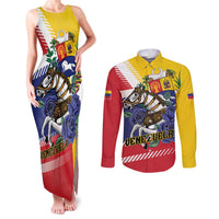 Personalized Venezuela White Horse Couples Matching Tank Maxi Dress and Long Sleeve Button Shirt Veneziola Flag Colors - Wonder Print Shop