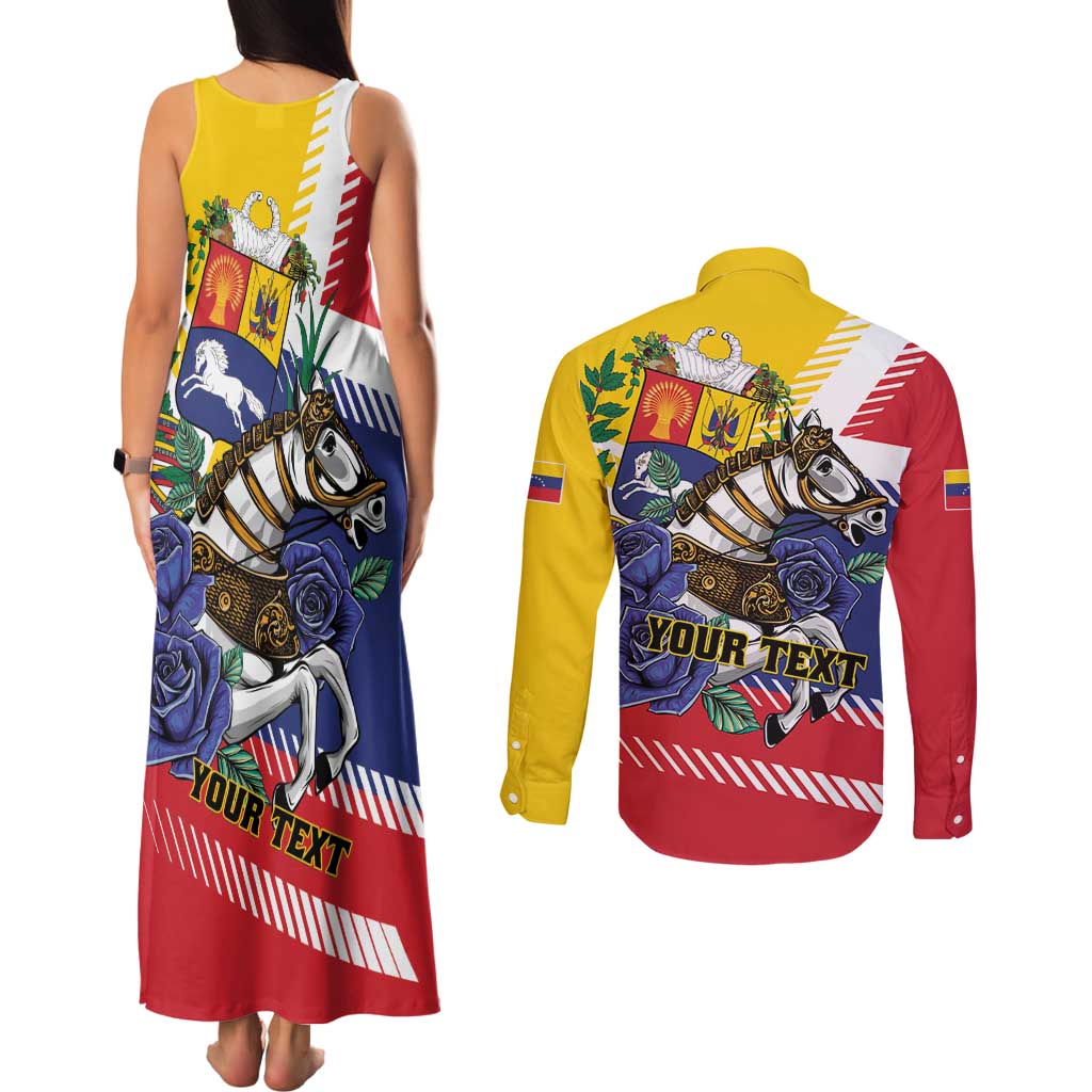 Personalized Venezuela White Horse Couples Matching Tank Maxi Dress and Long Sleeve Button Shirt Veneziola Flag Colors - Wonder Print Shop