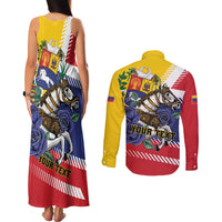 Personalized Venezuela White Horse Couples Matching Tank Maxi Dress and Long Sleeve Button Shirt Veneziola Flag Colors - Wonder Print Shop