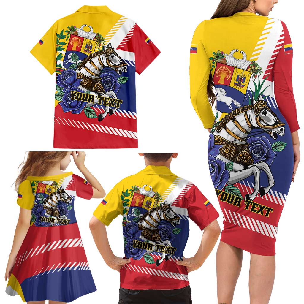 Personalized Venezuela White Horse Family Matching Long Sleeve Bodycon Dress and Hawaiian Shirt Veneziola Flag Colors - Wonder Print Shop
