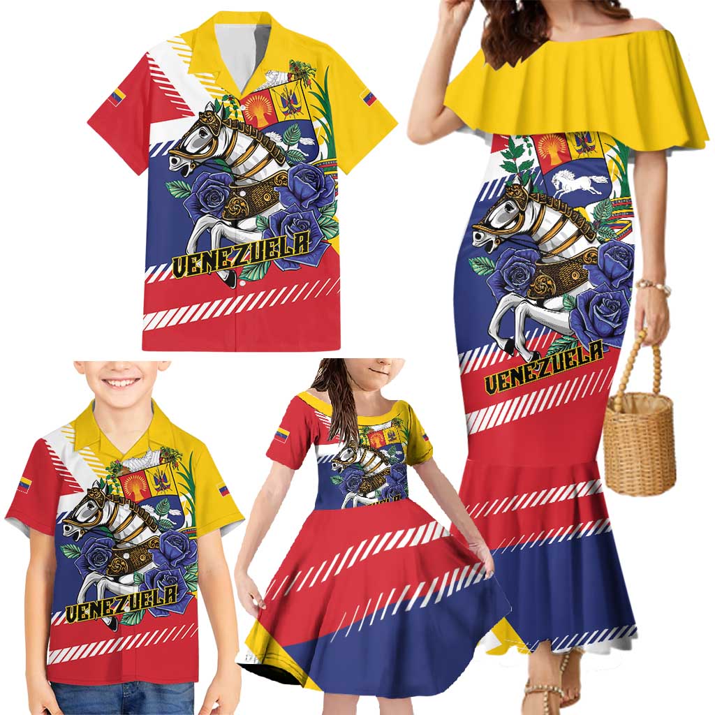 Personalized Venezuela White Horse Family Matching Mermaid Dress and Hawaiian Shirt Veneziola Flag Colors - Wonder Print Shop
