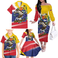 Personalized Venezuela White Horse Family Matching Off The Shoulder Long Sleeve Dress and Hawaiian Shirt Veneziola Flag Colors - Wonder Print Shop