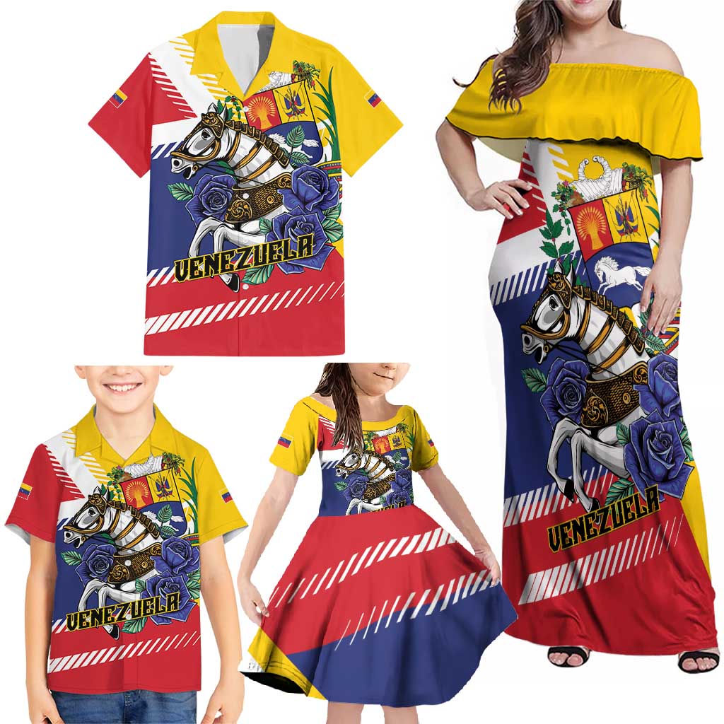 Personalized Venezuela White Horse Family Matching Off Shoulder Maxi Dress and Hawaiian Shirt Veneziola Flag Colors - Wonder Print Shop