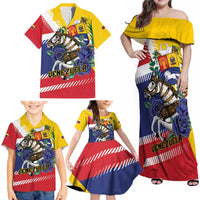 Personalized Venezuela White Horse Family Matching Off Shoulder Maxi Dress and Hawaiian Shirt Veneziola Flag Colors - Wonder Print Shop