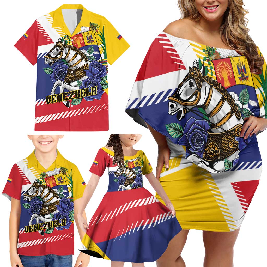 Personalized Venezuela White Horse Family Matching Off Shoulder Short Dress and Hawaiian Shirt Veneziola Flag Colors - Wonder Print Shop