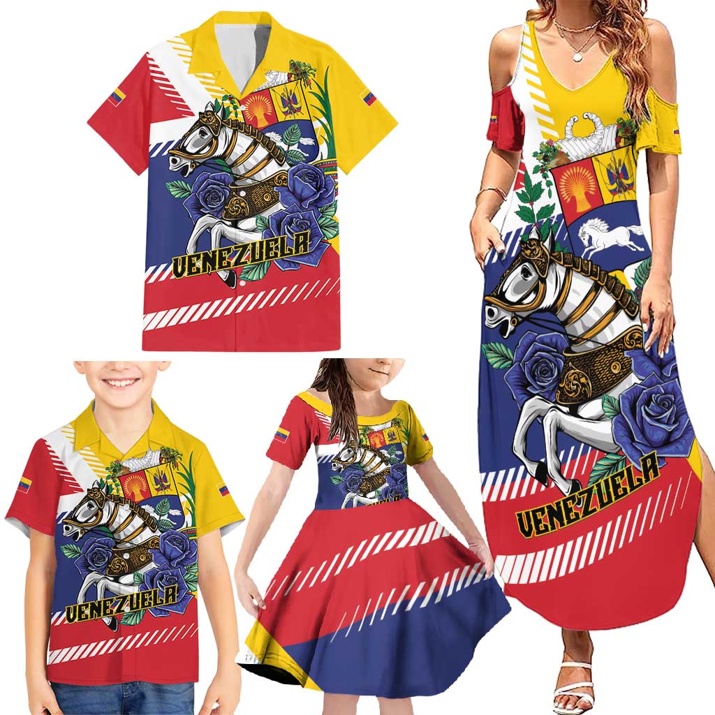 Personalized Venezuela White Horse Family Matching Summer Maxi Dress and Hawaiian Shirt Veneziola Flag Colors - Wonder Print Shop