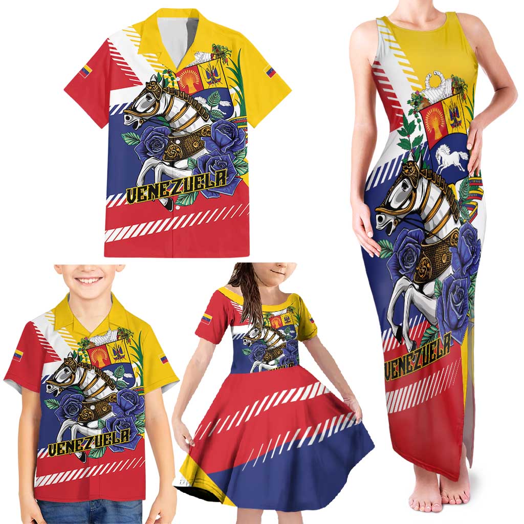 Personalized Venezuela White Horse Family Matching Tank Maxi Dress and Hawaiian Shirt Veneziola Flag Colors - Wonder Print Shop