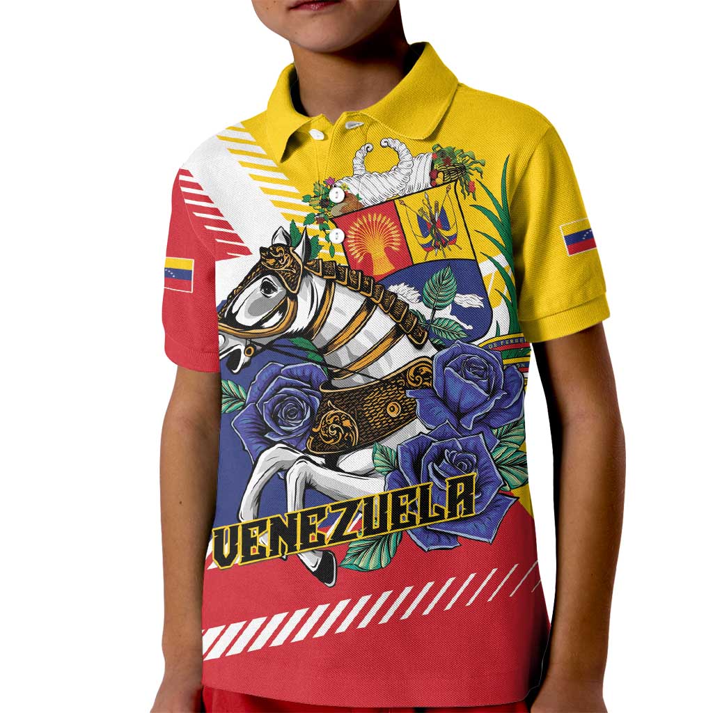 Personalized Venezuela White Horse Kid Polo Shirt Veneziola Flag Colors - Wonder Print Shop