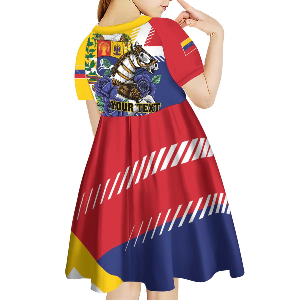 Personalized Venezuela White Horse Kid Short Sleeve Dress Veneziola Flag Colors - Wonder Print Shop