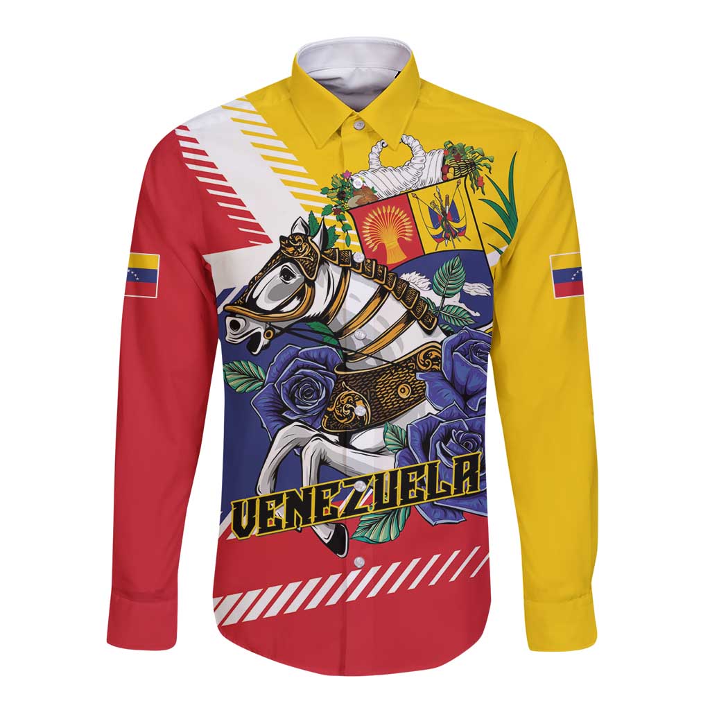 Personalized Venezuela White Horse Long Sleeve Button Shirt Veneziola Flag Colors - Wonder Print Shop