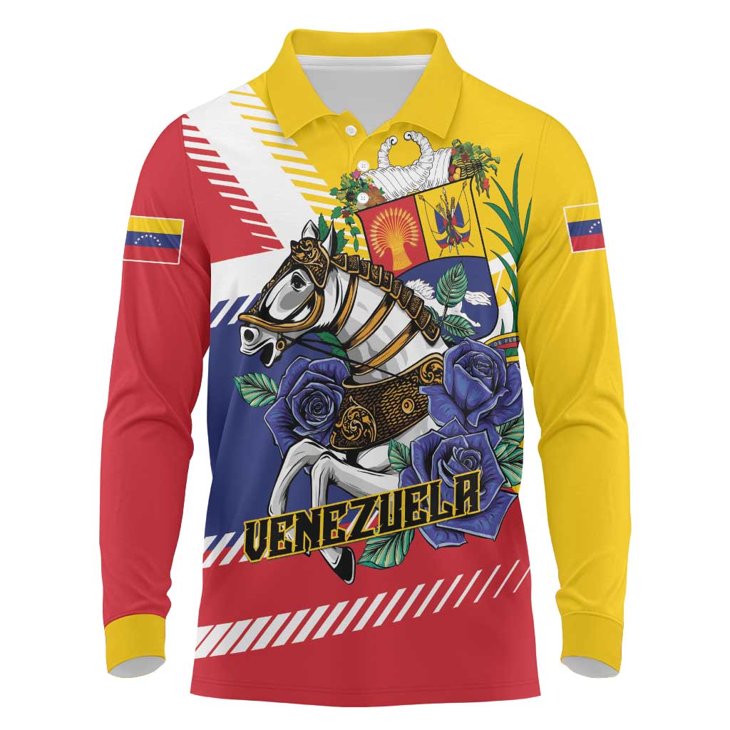Personalized Venezuela White Horse Long Sleeve Polo Shirt Veneziola Flag Colors - Wonder Print Shop