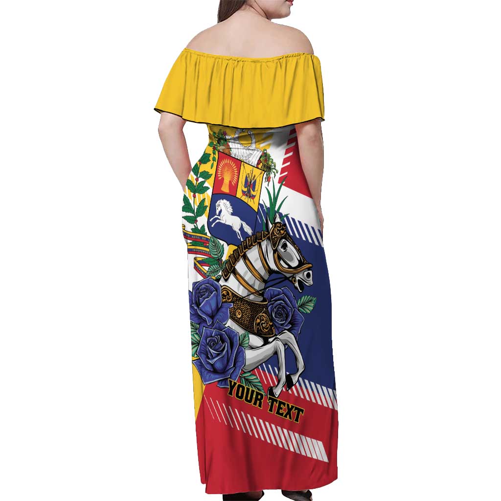 Personalized Venezuela White Horse Off Shoulder Maxi Dress Veneziola Flag Colors - Wonder Print Shop