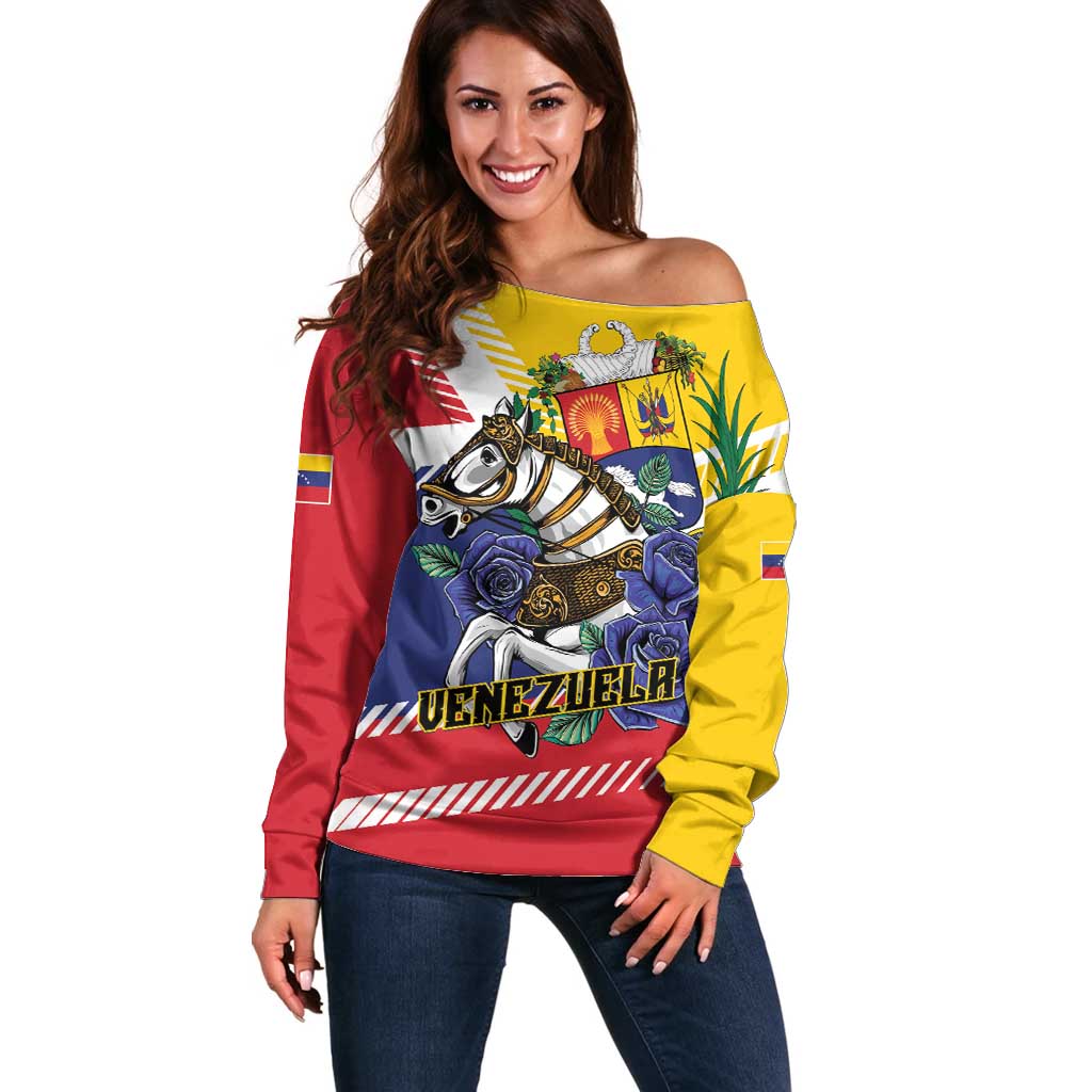 Personalized Venezuela White Horse Off Shoulder Sweater Veneziola Flag Colors - Wonder Print Shop