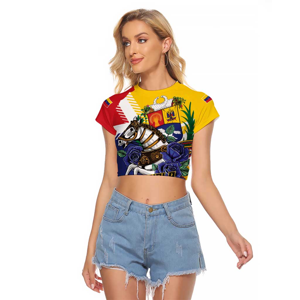 Personalized Venezuela White Horse Raglan Cropped T Shirt Veneziola Flag Colors - Wonder Print Shop