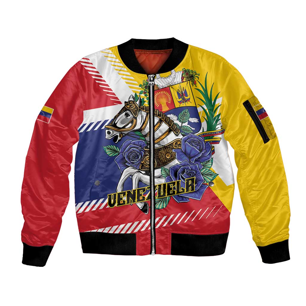 Personalized Venezuela White Horse Sleeve Zip Bomber Jacket Veneziola Flag Colors - Wonder Print Shop