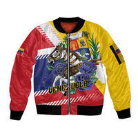 Personalized Venezuela White Horse Sleeve Zip Bomber Jacket Veneziola Flag Colors - Wonder Print Shop